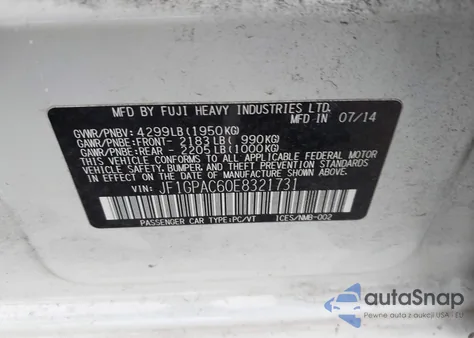 2014 Subaru Impreza 2.0I Premium from USA, damaged, VIN JF1GPAC60E8321731